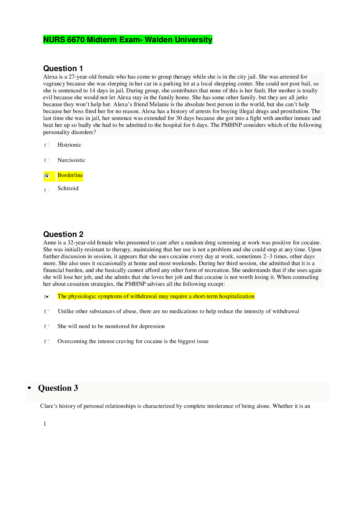 Preview image for NURS 6670 Midterm Exam Latest-Questions and Verified Answers Walden University